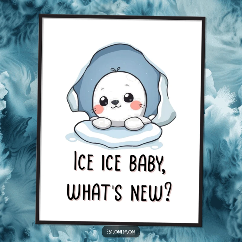 Funny Free Printable Wall Art: A curious seal peeking from an ice hole, great DIY wall art.