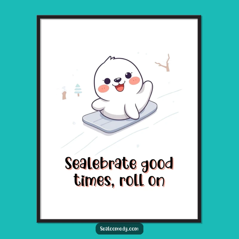 Funny Free Printable Wall Art: Happy Seal Snowboarding Joy, Downloadable Art for Your Home
