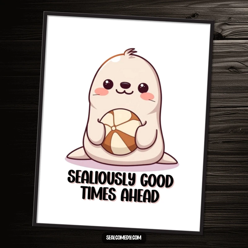 Funny Free Printable Seal Wall Art: Happy seal smiling, balancing a ball on its nose, whimsical decor.
