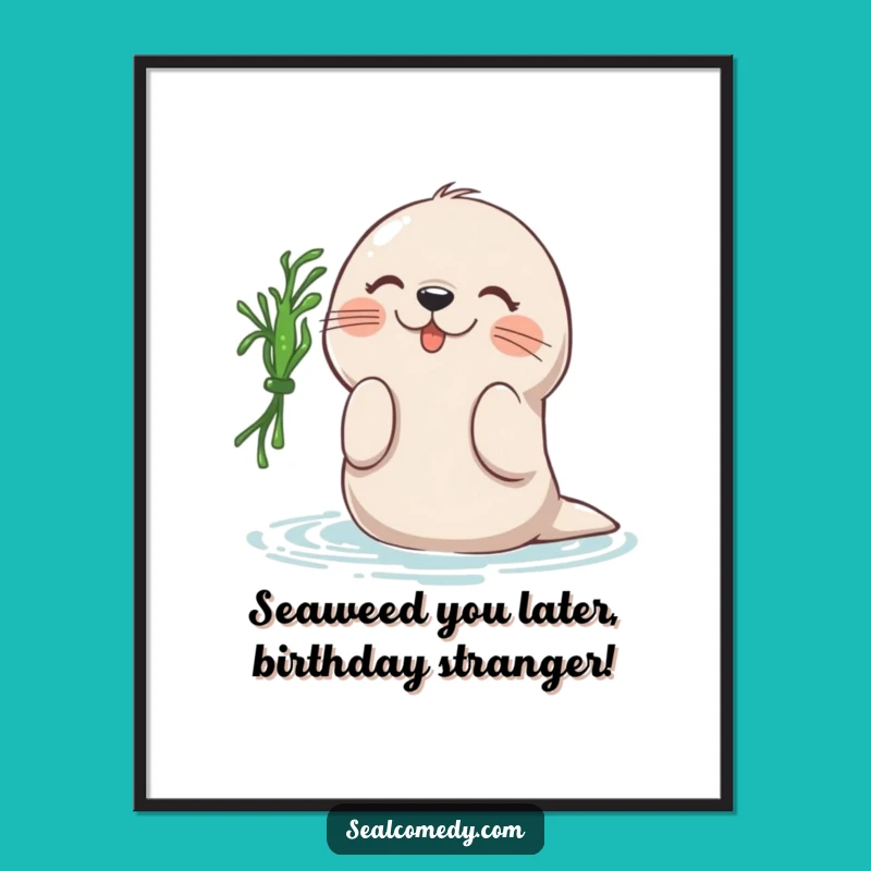 Free Printable Wall Art: Playful Seal Seaweed - Funny Downloadable Art