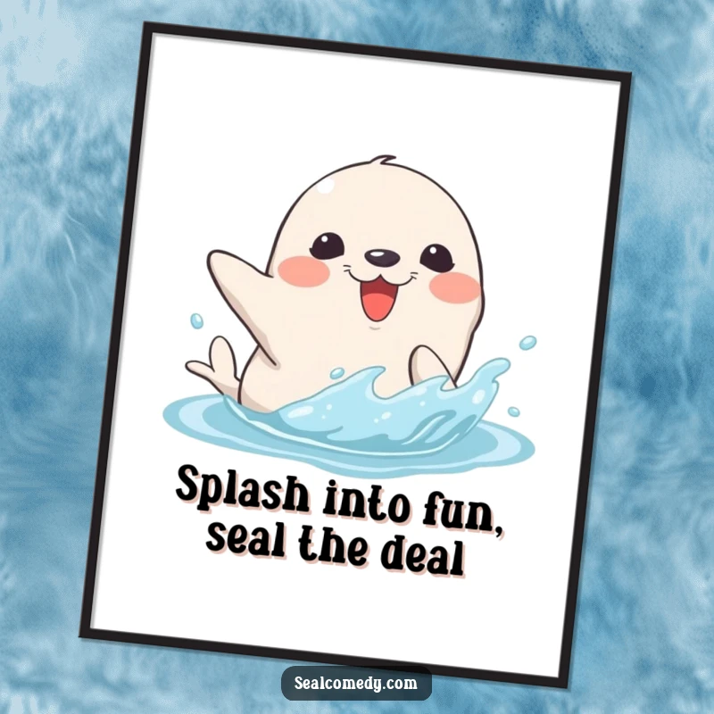 Funny Free Printable Wall Art: A happy seal character splashing water with its flipper, great DIY wall art.