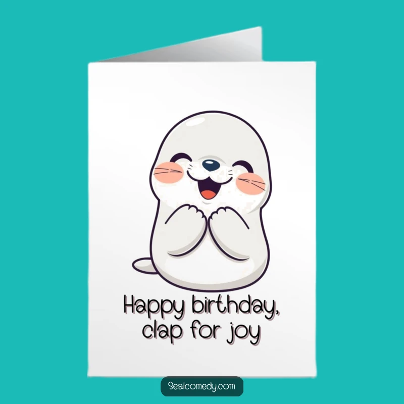 Free Printable Birthday Card: Funny Happy Seal Clapping, Joyful Pet Downloadable Gift