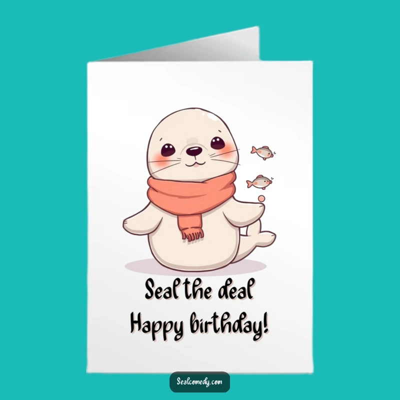 Free Printable Seal Birthday Card: Juggling Fish Scarf, Funny Acrobat, DIY Downloadable Gift