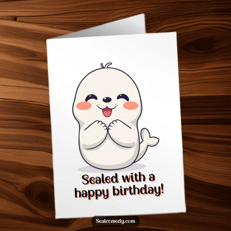 Funny Free Printable Birthday Card: A happy seal character clapping flippers joyfully, perfect for a DIY greeting.