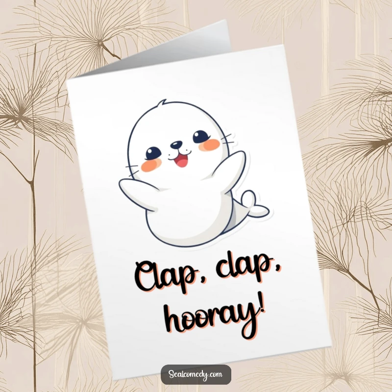 Funny Free Printable Congrats Card: A cute seal claps its flippers joyfully to congratulate you.