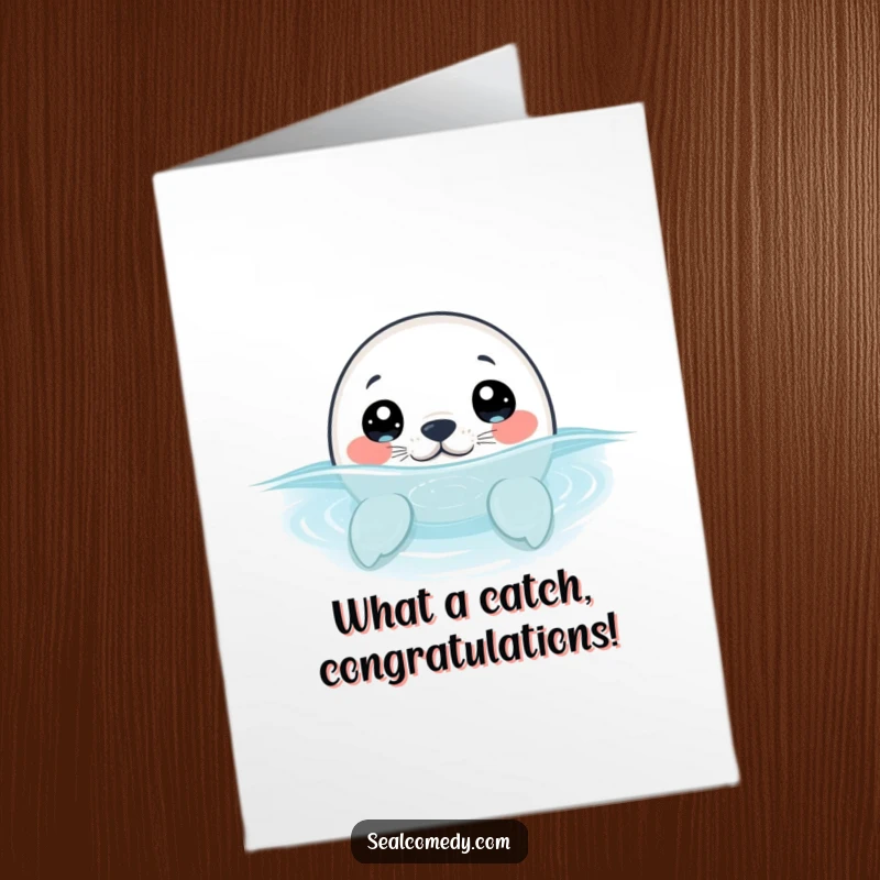 Funny Free Printable Congratulations Card: A seal pup’s wide eyes peer out from the water, conveying curious congratulations.