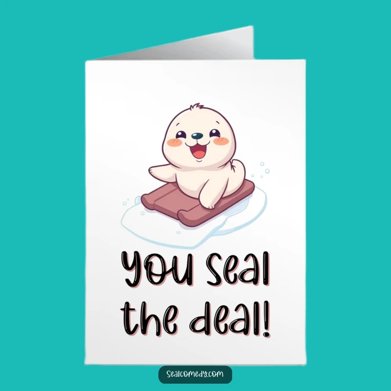 Free Printable Congrats Card: Seal Pup's Icy Success, Downloadable Celebration Art