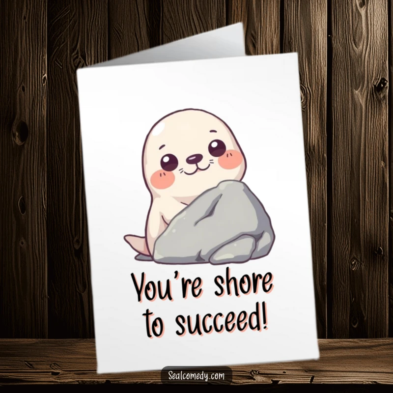 Funny Free Printable Congrats Card: A curious seal peeking out, discovering their success. A unique downloadable DIY gift.