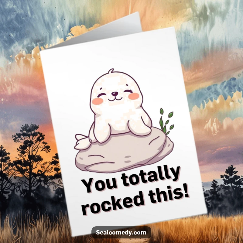 Free Printable Seal Congratulations Card: A happy seal soaks up the sun while relaxing on a rock.
