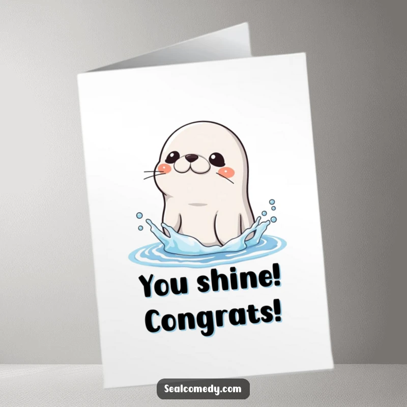 Funny Free Printable Congrats Card: A seal vigorously shakes water off its slick fur, symbolizing shaking off challenges.