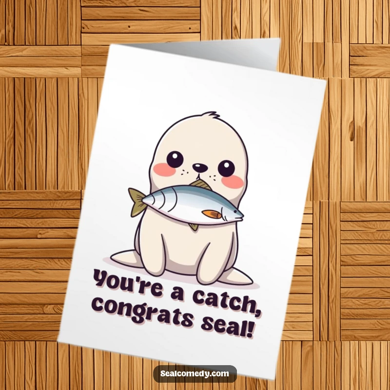 Funny Free Printable Congratulations Card: A talented seal performing a trick by balancing a fish on its nose.