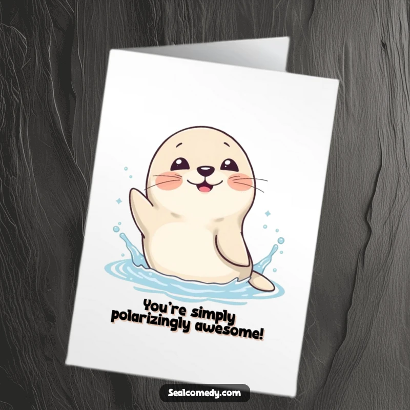 Funny Free Printable Congrats Card: A seal making a big splash in water, cheering for success. A great downloadable DIY gift.