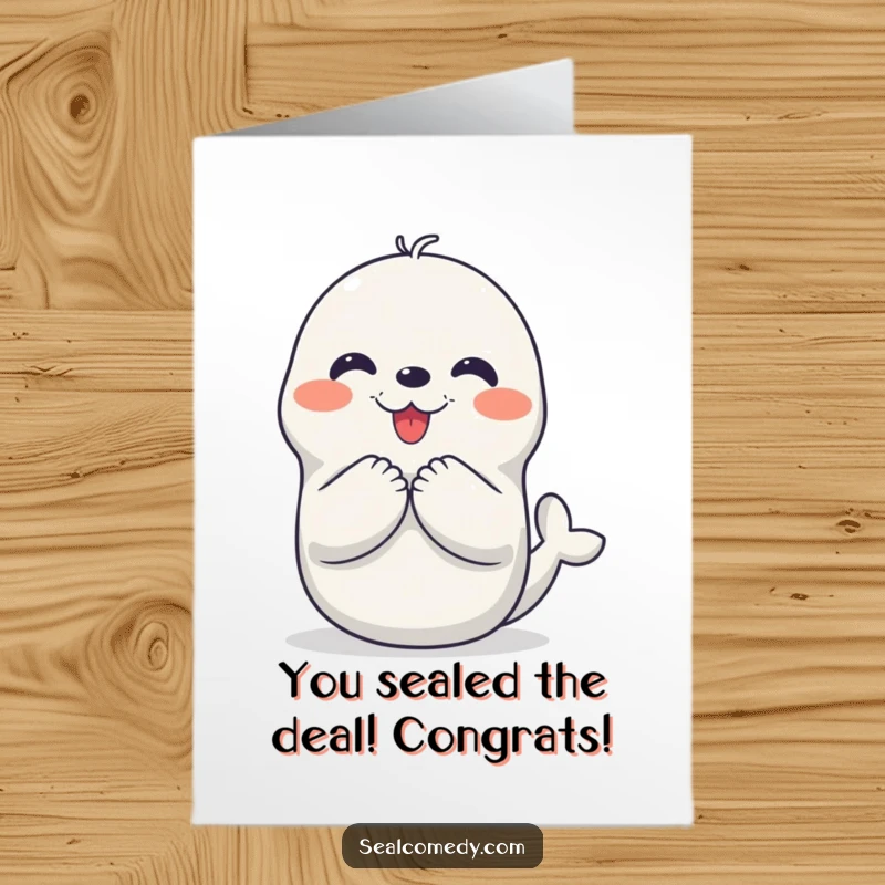 Funny Free Printable Congratulations Card: A jubilant seal clapping with excitement, ideal for a DIY celebration.