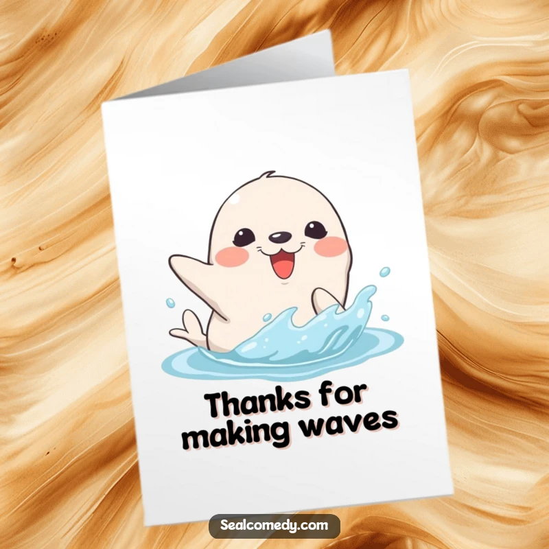 Funny Free Printable Thank You Card: A happy seal splashing water with its flipper, perfect for a DIY thank you.