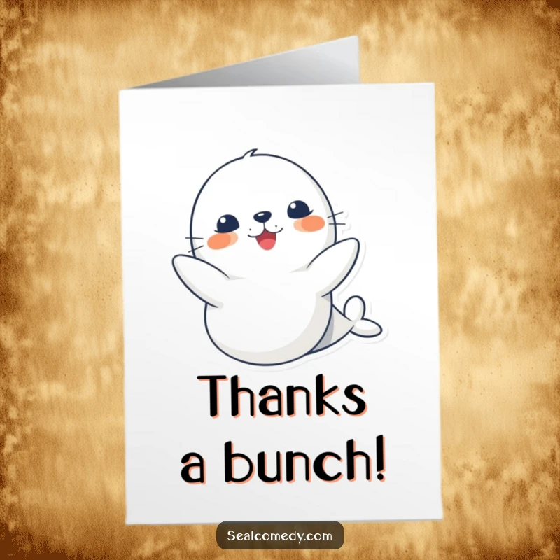 Funny Free Printable Thank You Card: A cute seal joyfully claps its flippers to express thanks.
