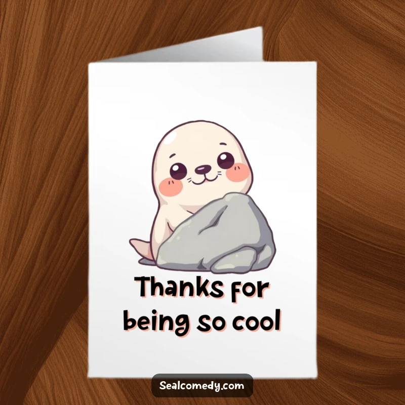 Funny Free Printable Thank You Card: A seal curiously peeking from behind a rock, offering thanks. A charming downloadable DIY gift.