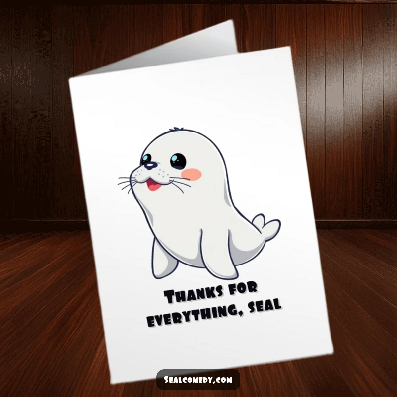 Funny Free Printable Thank You Card: Seal in alert stance, diving into gratitude with a humorous, appreciative vibe.