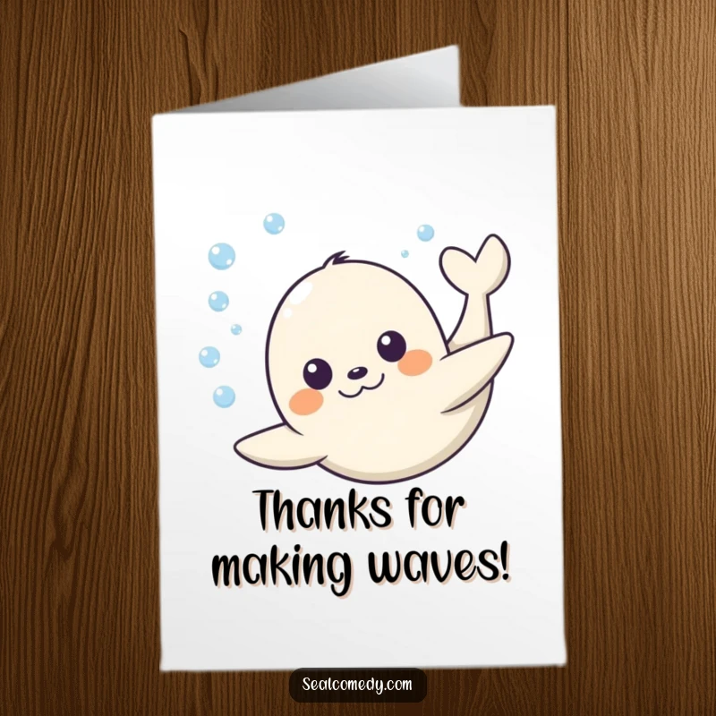Funny Free Printable Thank You Card: A happy seal diving underwater, conveying thanks with a splash of joy.