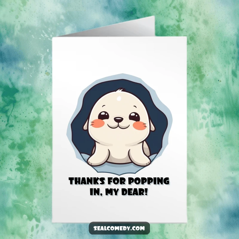 Funny Free Printable Thank You Card: Curious seal character peeking from an ice hole, offering a unique thank you.