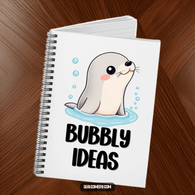 Funny notebook featuring a sleek seal emerging from bubbly water, ideal for journaling, note-taking, and capturing fresh ideas.