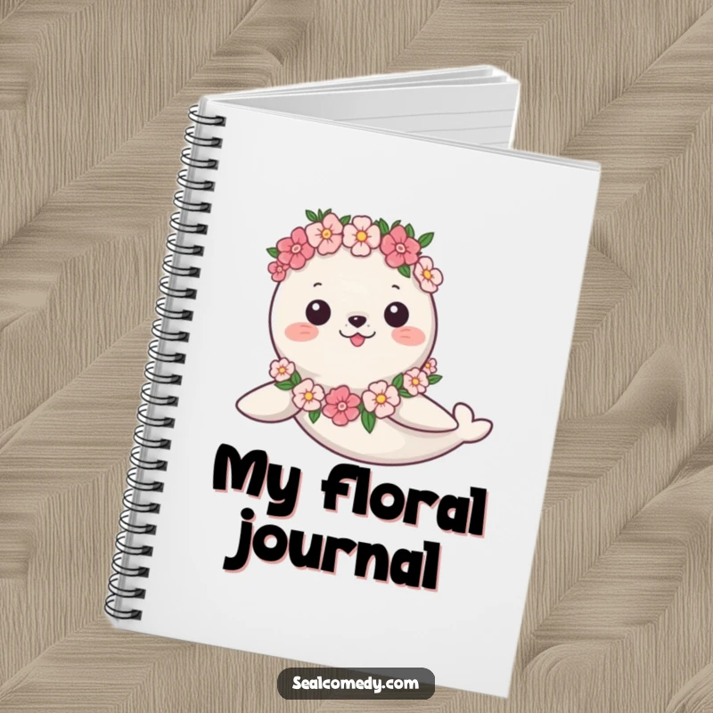 Funny Notebook: A seal in a flower garland swims gracefully, ready to capture humorous thoughts and notes.