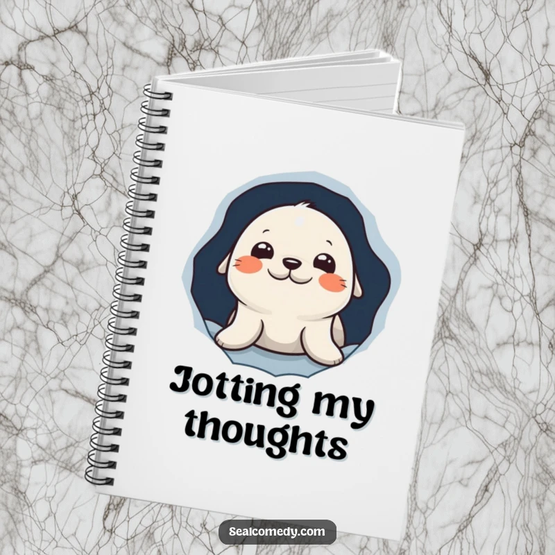 Funny notebook with a curious seal character peeking out from a hole in the ice, perfect for jotting notes with charm.