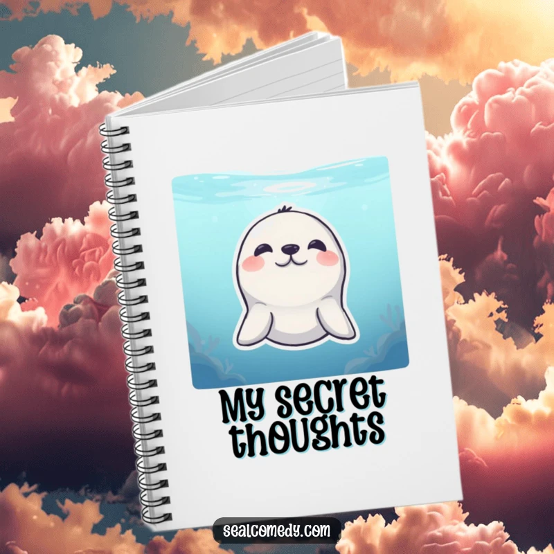 Funny Notebook: A shy seal peeks from underwater with a smile, ideal for jotting down humorous thoughts.