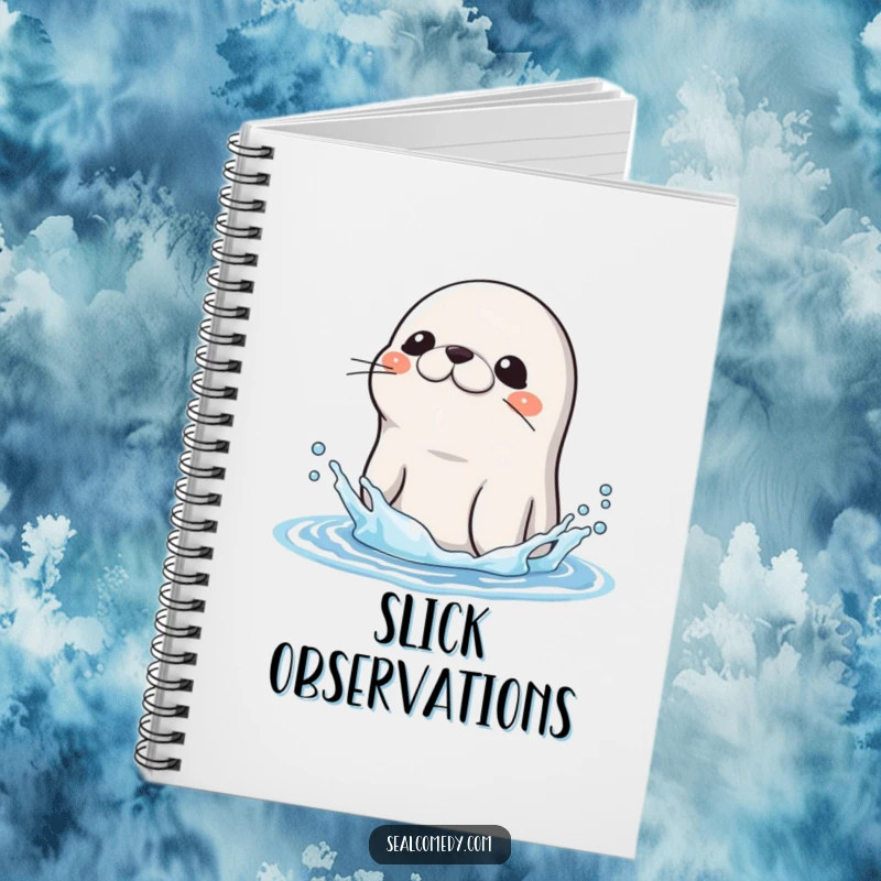Funny Seal Notebook: A seal shakes water off its head, providing a humorous and refreshing cover for your notes. Great funny gift idea.