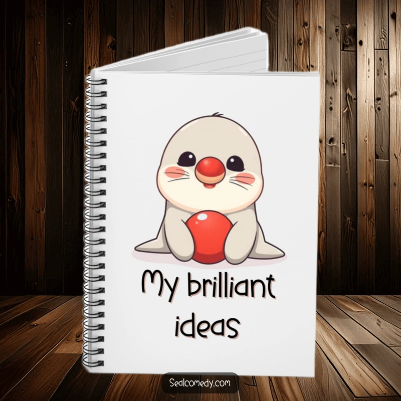 Funny seal notebook featuring a happy creature balancing a red ball on its nose, inspiring focused note-taking.