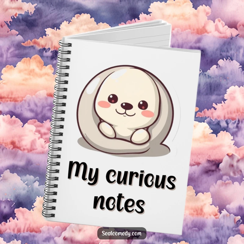 Funny Notebook with a curious seal peeking from behind a pebble, perfect for note-taking.