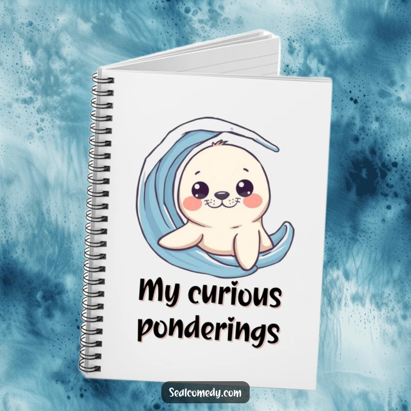 Funny seal notebook featuring a curious creature peeking its head out from a wave, inspiring inquisitive note-taking.