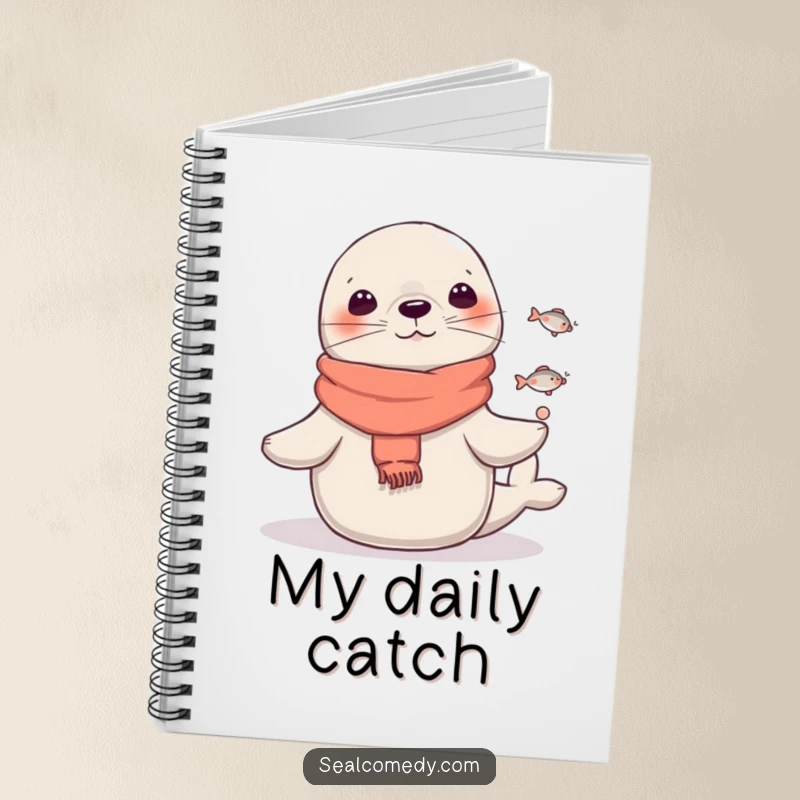 Funny Seal Notebook: A seal juggles fish while wearing a scarf, providing a humorous and talented cover for your notes. Great funny gift idea.