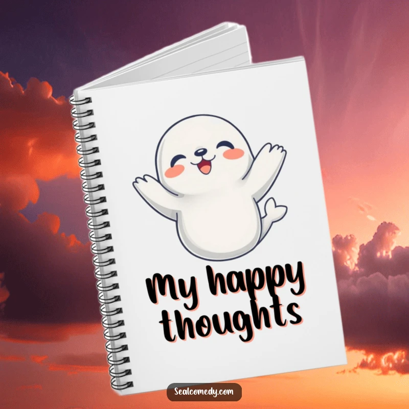 Funny Notebook with a seal dancing joyfully, flippers raised, ready to capture ideas.