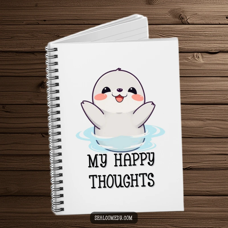 Funny seal notebook featuring a happy creature clapping its flippers joyfully in the water, inspiring celebratory note-taking.