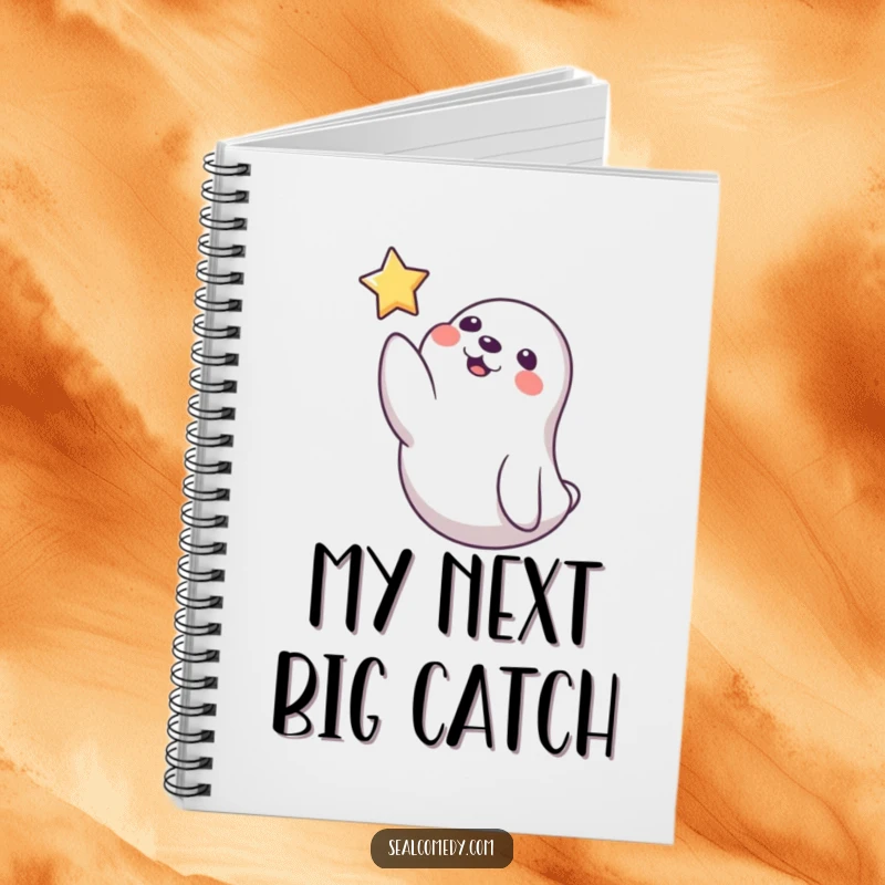Funny Seal Notebook: A playful seal reaches a flipper towards a floating star, ideal for jotting down dreams and creative ideas.