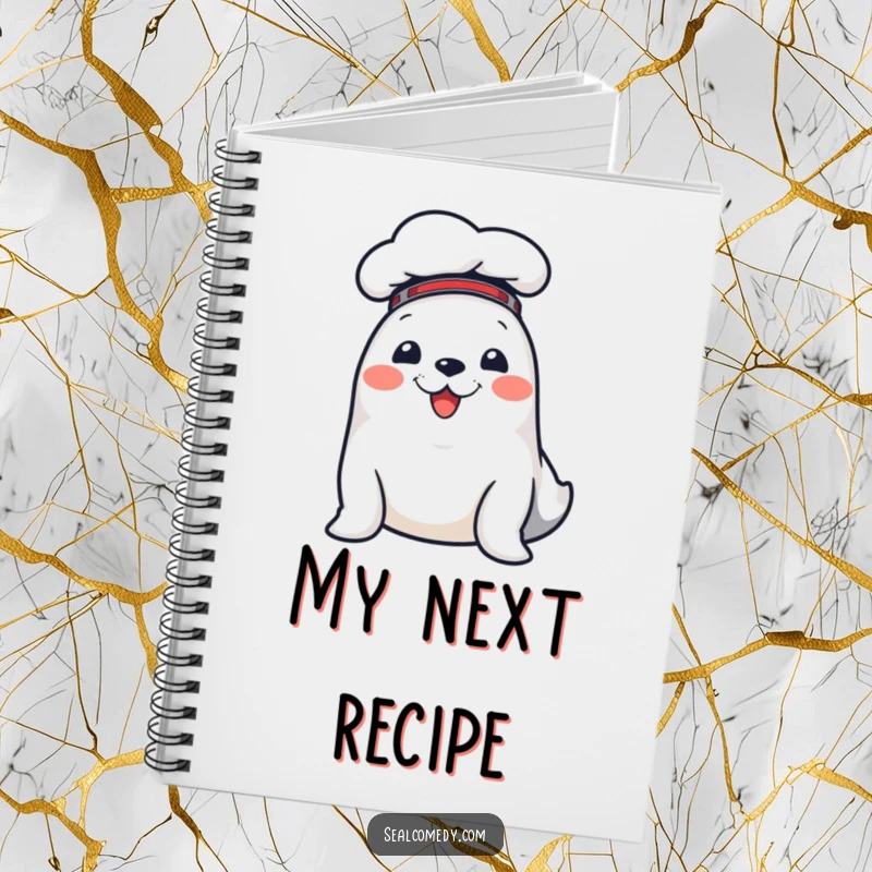 Funny notebook with a cheerful seal in a chef hat, perfect for jotting down recipes or daily notes with humor.
