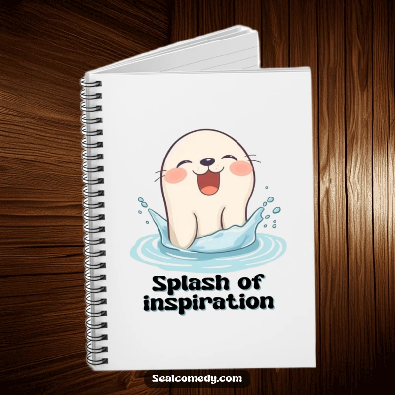 Funny seal notebook giggling as it pops its head out of the water with a splash, a joyful marine mammal.