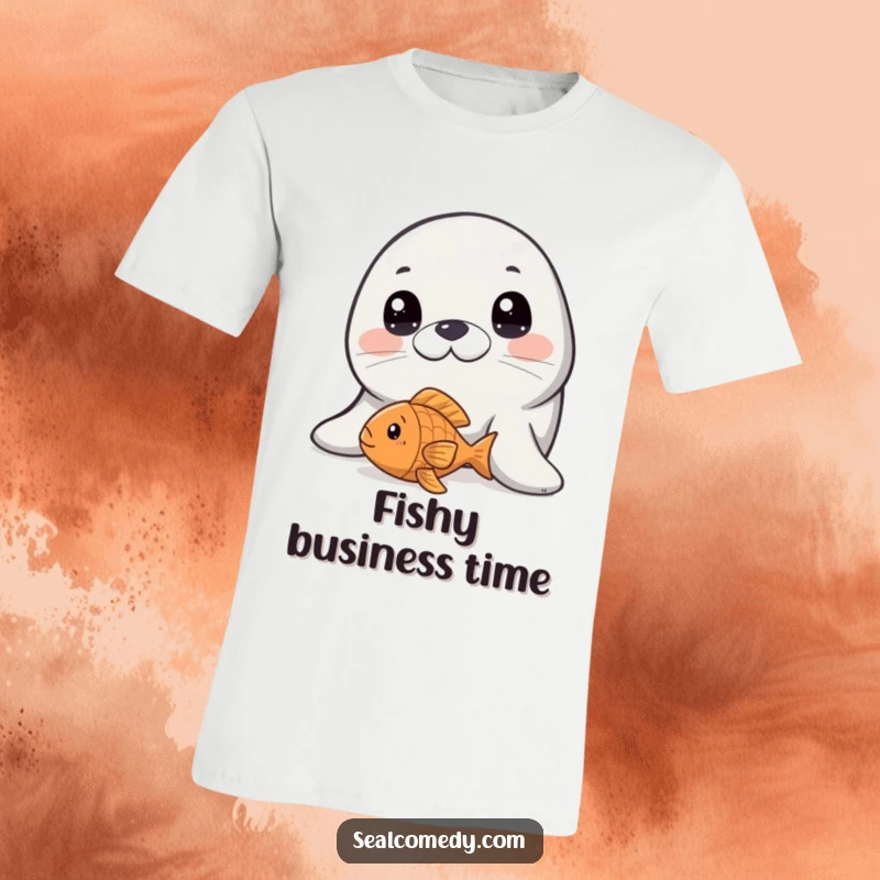 Funny seal with wide, innocent eyes, intently looking at a floating fish toy, full of wonder.