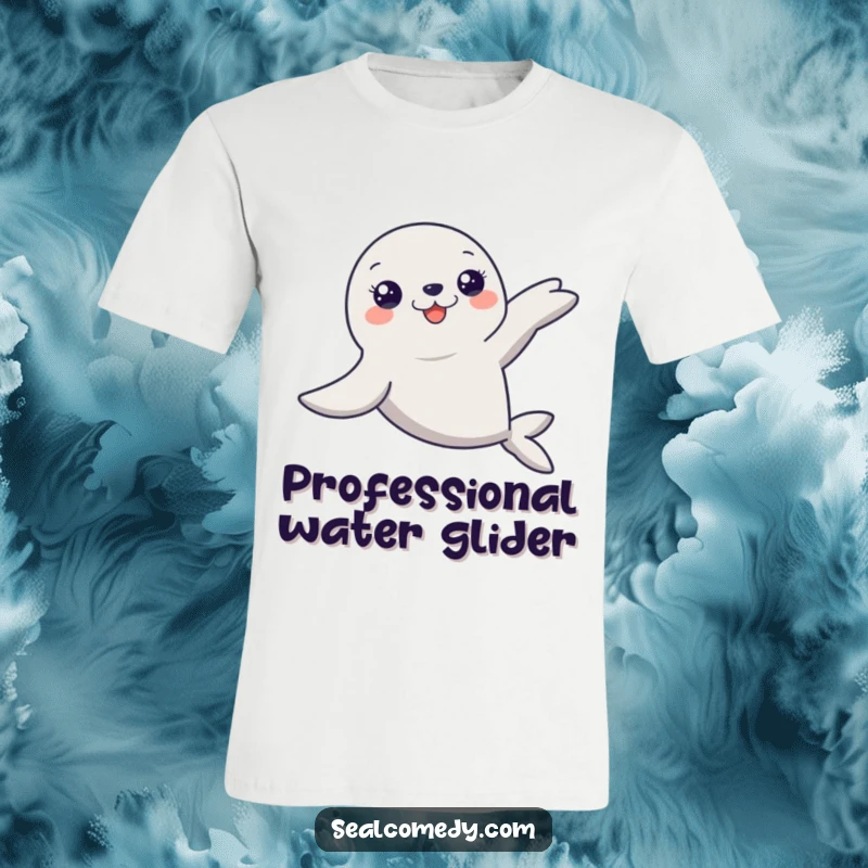 Funny Seal T-Shirt: A graceful seal glides through water with flippers extended. Elegant and humorous, a perfect funny gift.