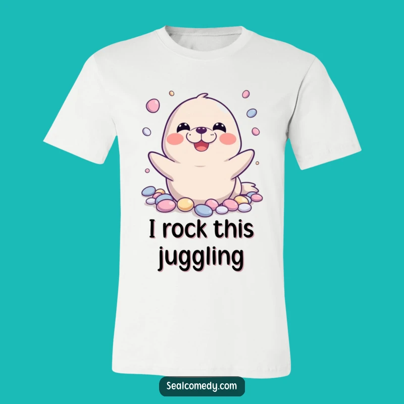 Funny Seal Grin T-Shirt: Hilarious Juggling Pebble Design for a Good Laugh!