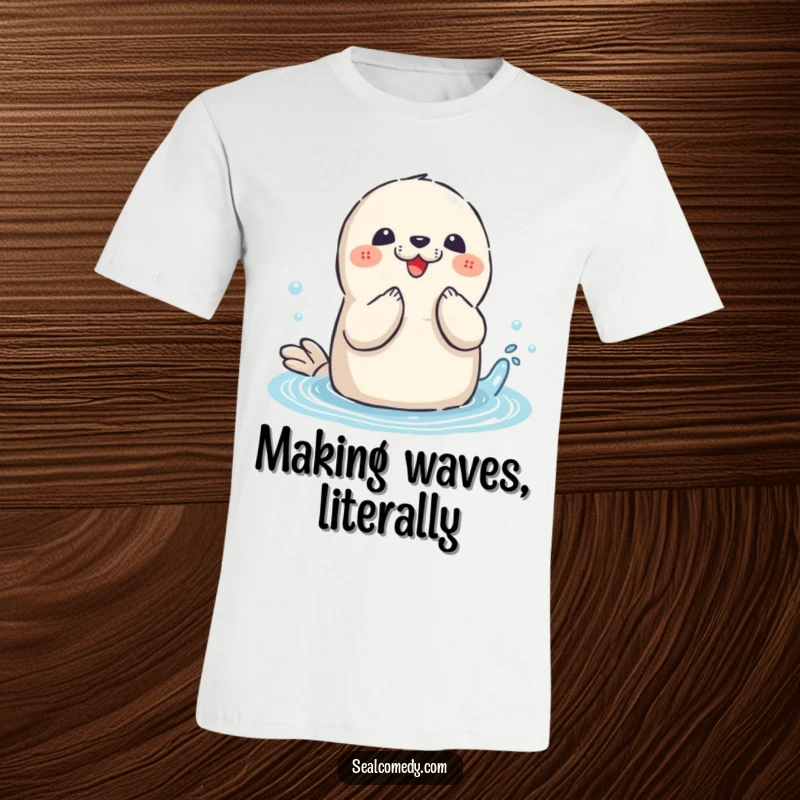 Funny Seal T-Shirt: A playful seal claps its flippers with delight while enjoying a dynamic splash in the water.