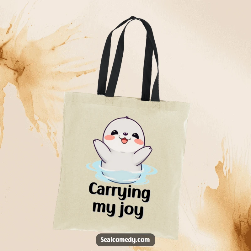 Funny seal tote bag featuring a happy sea creature clapping its flippers joyfully in the water, perfect for carrying daily items.