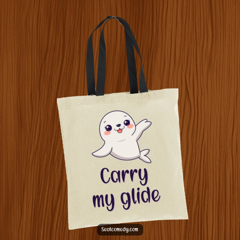 Funny Seal Tote Bag: A graceful seal glides through water with flippers extended. Practical and elegant, a great funny gift.