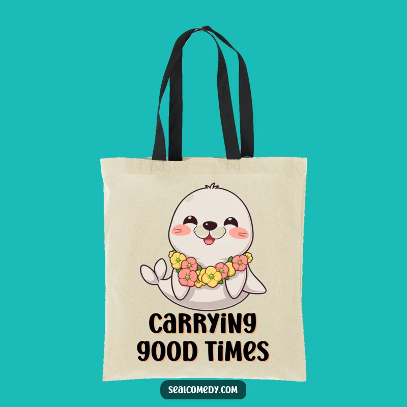 Funny Happy Seal Tote Bag: Carry Your Cheer with Seaweed Lei, Funny Gift