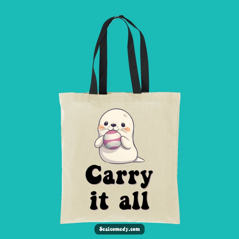 Funny Seal Balancing Ball Tote Bag: Spacious Bag with a Juggling Sea Mammal - Practical Fun!
