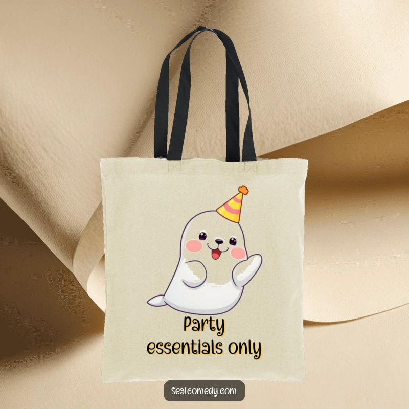 Funny seal wearing a miniature party hat, clapping its flippers together in a delightful, humorous way.