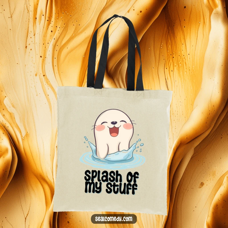 Funny seal tote bag giggling as it pops its head out of the water with a splash, a joyful marine mammal.