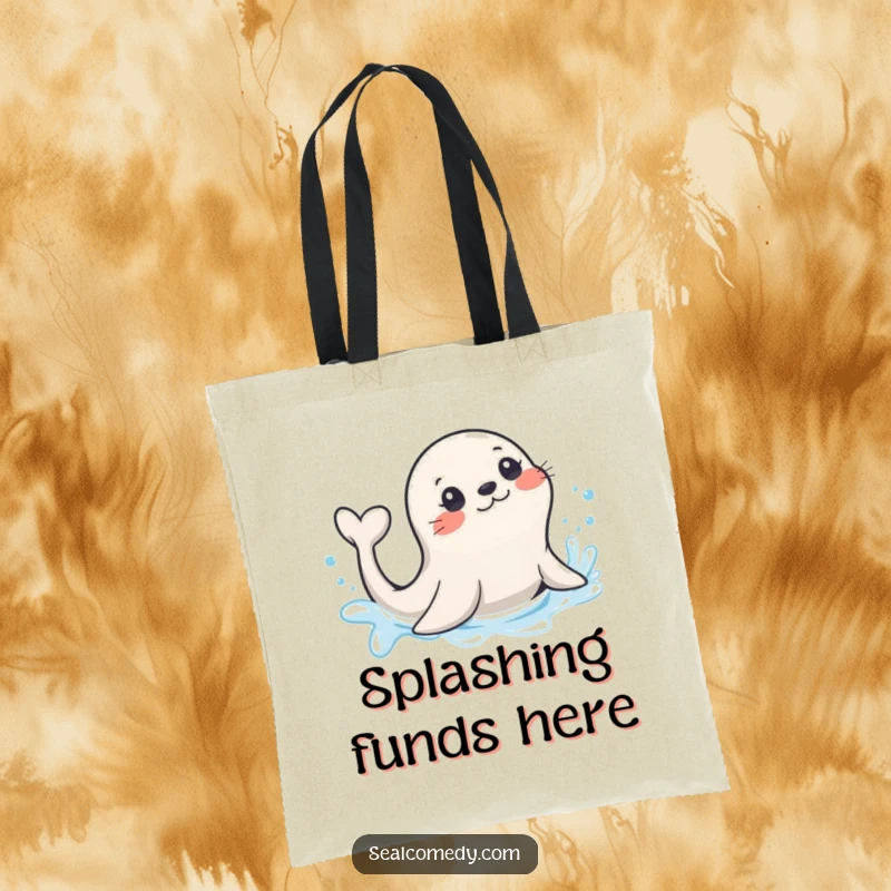 Funny seal with a playful flick of its tail, splashing in sparkling water, a fun and practical tote.