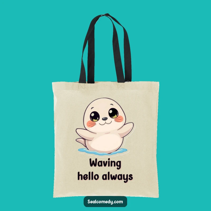Funny Curious Seal Tote Bag: Adorable Waving Carry-all